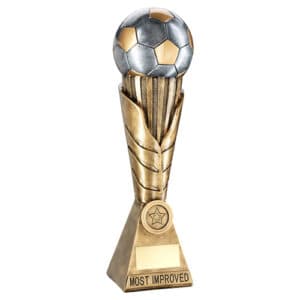 BRZ/PEW/GOLD FOOTBALL ON LEAF COLUMN WITH PLATE (1in CEN) MOST IMPROVED - 12