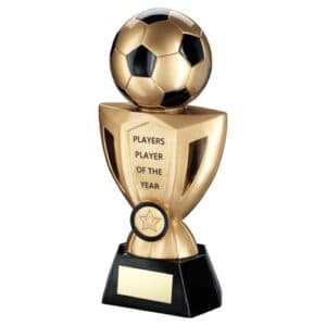 BRZ/PEW/GOLD FOOTBALL ON CUP WITH PLATE (1in CENTRE) PLAYERS PLAYER - 10in