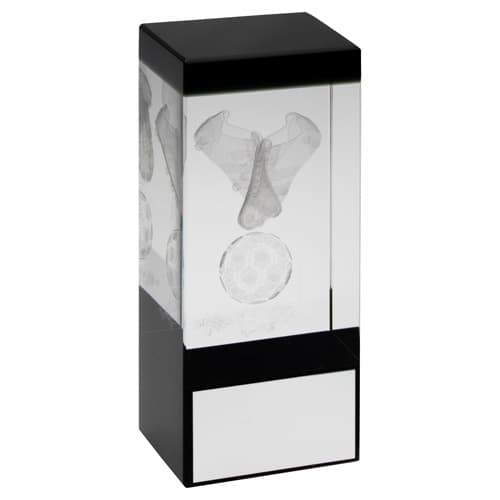 CLEAR/BLACK GLASS BLOCK WITH LASERED FOOTBALL IMAGE WITH PLATE - 5.5in