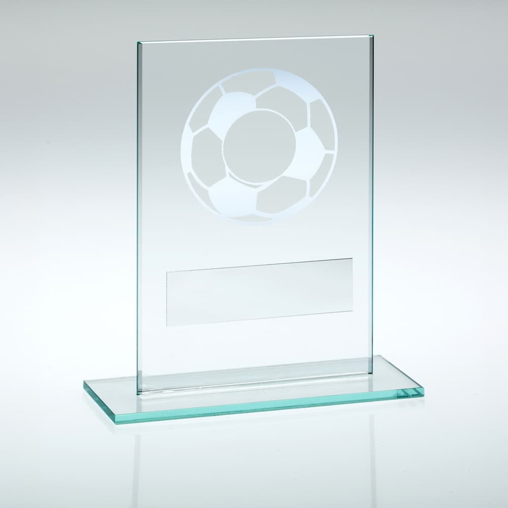 JADE GLASS WITH SILVER FOOTBALL AND PLATE (1in CENTRE) - 3.25in