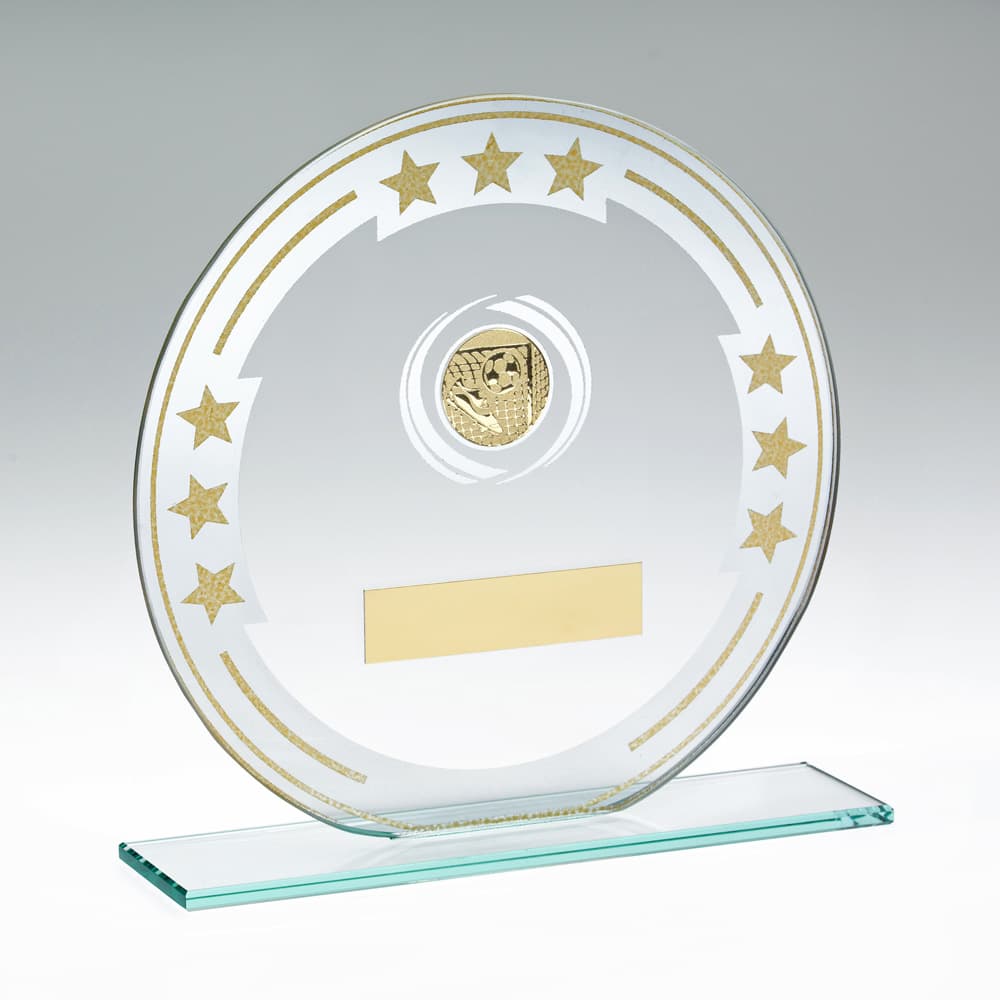 JADE/SILVER/GOLD ROUND GLASS WITH FOOTBALL INSERT AND PLATE - 7in