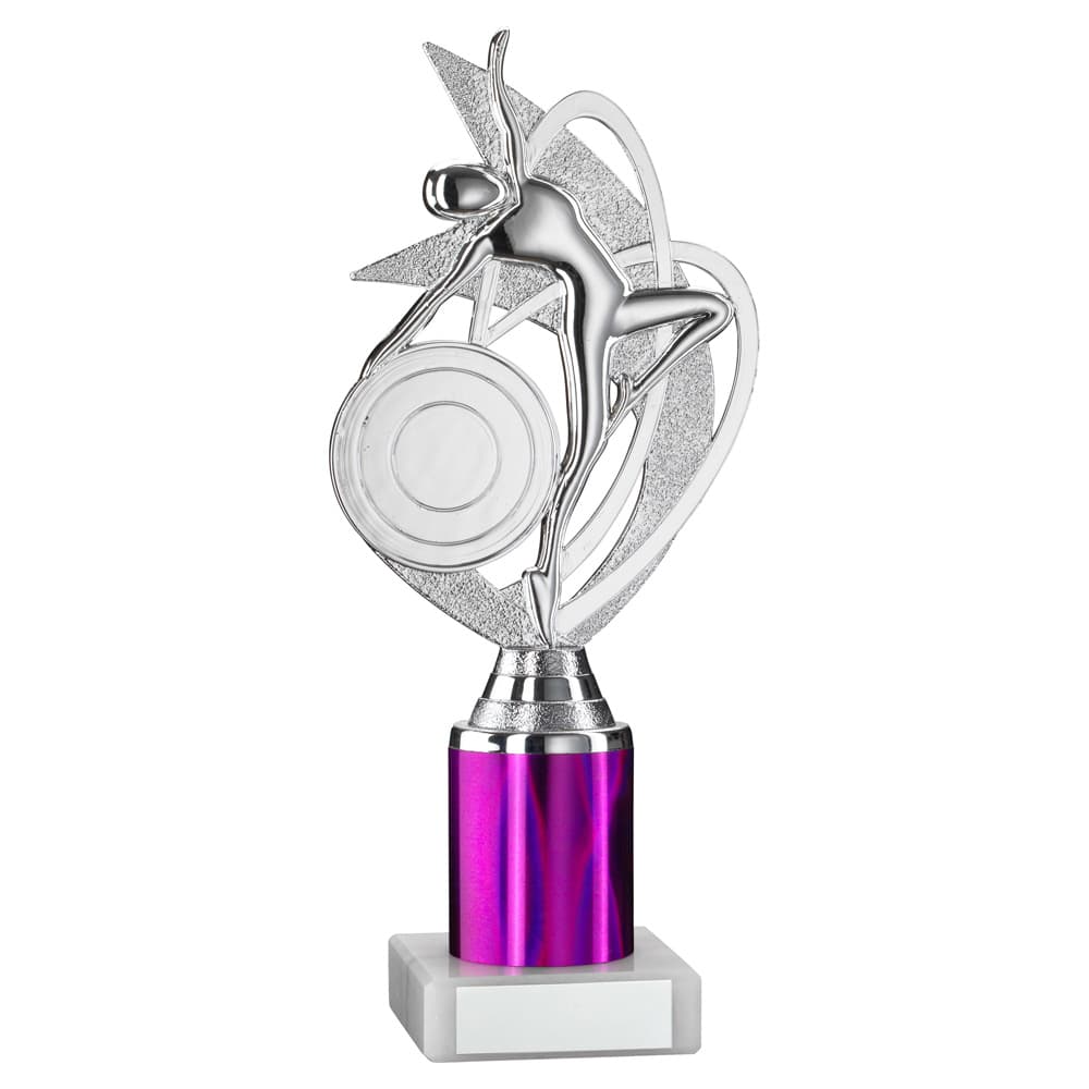 SILVER/PURPLE 'DANCE/GYM' FIGURE ASSEMBLED ON MARBLE (2
