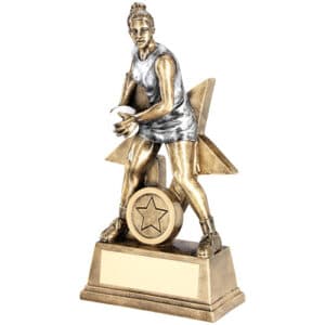 BRZ/PEW/WHITE FEMALE NETBALL FIGURE WITH STAR BACK WITH PLATE (1in CEN) - 7in