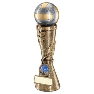 BRZ/PEW/GOLD NETBALL LEAF COLUMN WITH PLATE  (1in CENTRE) - 9in
