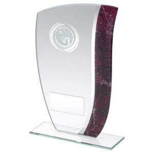 JADE GLASS WITH CLARET/SILVER MARBLE DETAIL AND NETBALL INSERT AND PLATE - 7.25