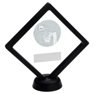 BLACK/CLEAR PLASTIC BOX WITH NETBALL INSERT TROPHY SILVER - 6in