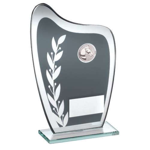 GREY/SILVER GLASS PLAQUE WITH HORSE INSERT WITH PLATE - 8in