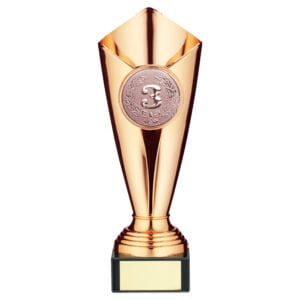 PLASTIC TULIP TROPHY CUP WITH PLATE (2in CENTRE) BRONZE - 9.25in