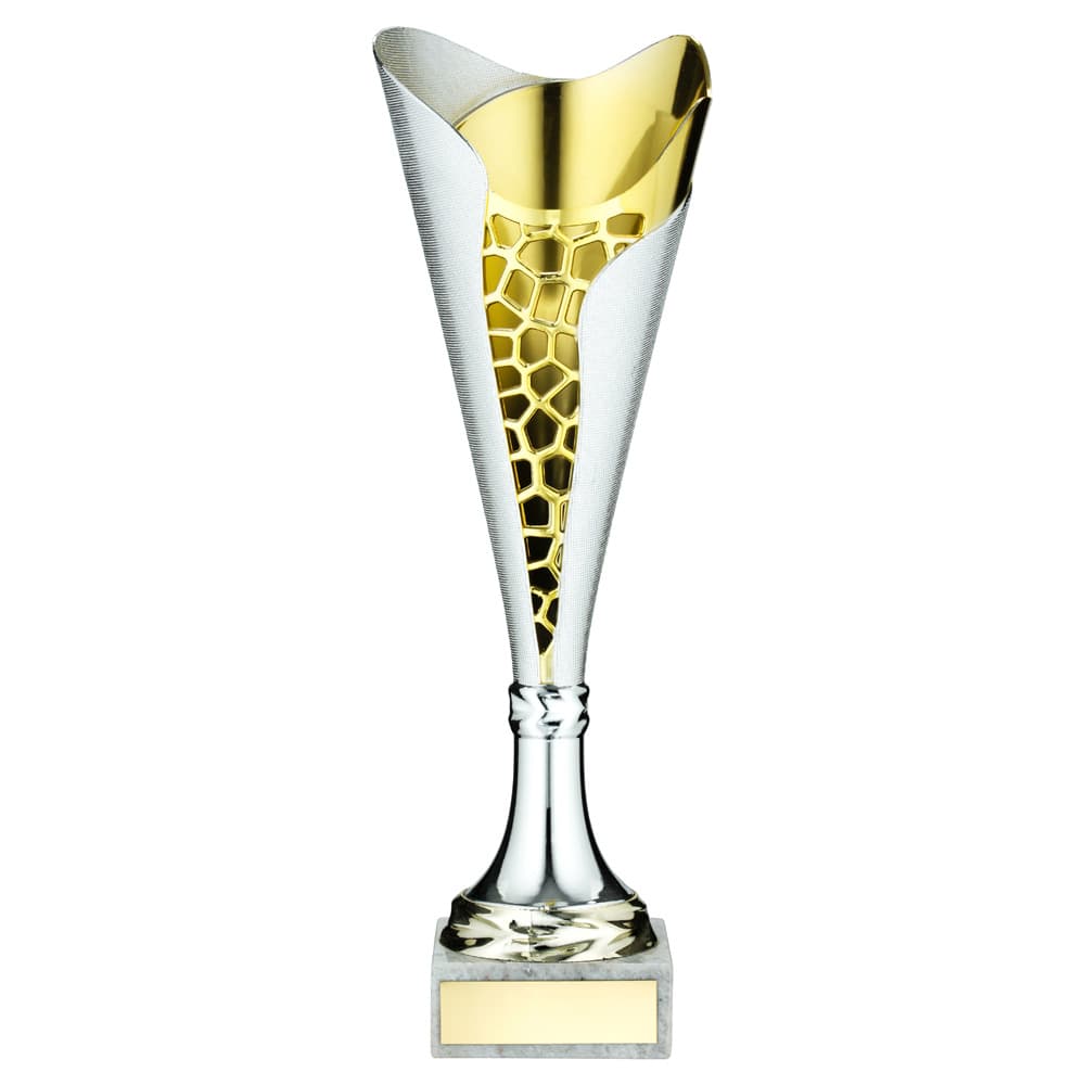 GOLD MINI ASSEMBLED TROPHY CUP WITH PLATE (1in CENTRE) - 5.75in