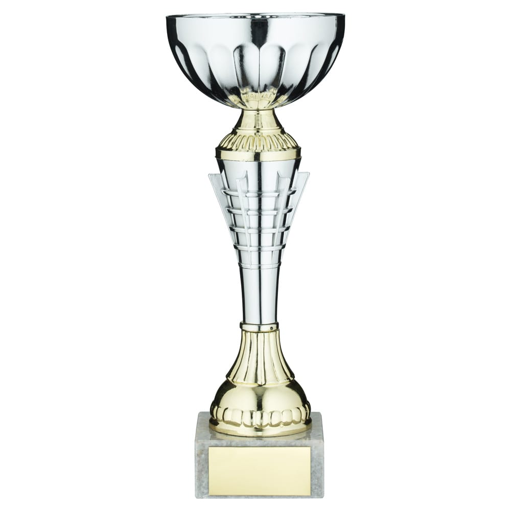 SILV/GOLD  SPIRO TROPHY CUP WITH PLATE - 8.5in