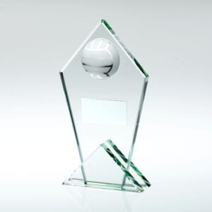 JADE GLASS POINTED PLAQUE WITH HALF GAELIC FOOTBALL AND PLATE - 5.75in