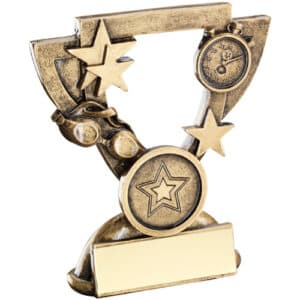 BRZ/GOLD SWIMMING MINI CUP WITH PLATE (1in CENTRE) - 3.75in
