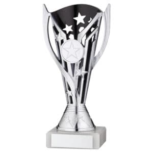 SILVER/BLACK PLASTIC 'FLASH' CUP ASSEMBLED ON MARBLE (1in CEN) - 7in