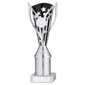 SILVER/BLACK PLASTIC 'FLASH' CUP ASSEMBLED ON MARBLE (1in CEN) - 9in