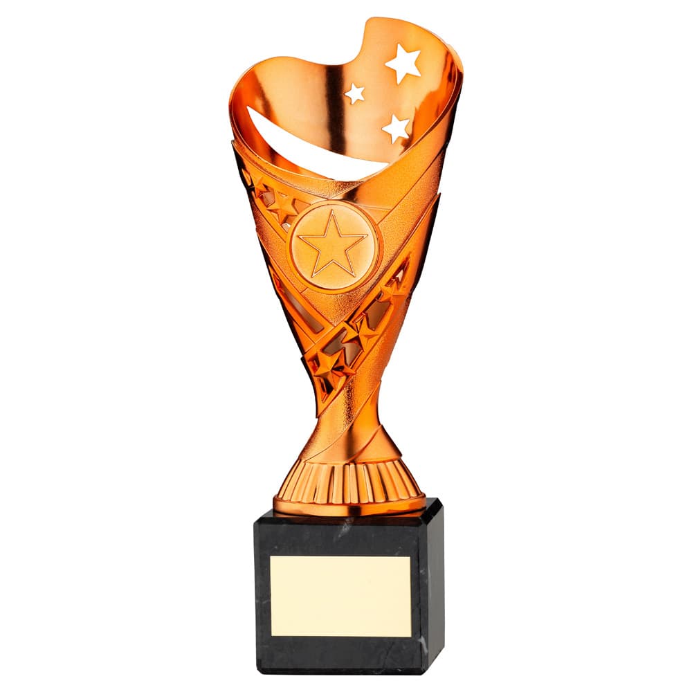 COPPER PLASTIC 'SABRE' CUP ON BLACK MARBLE ASSEMBLED TROPHY (1