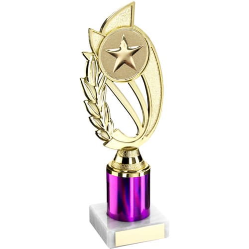 GOLD/PURPLE PLASTIC 'LAUREL' HOLDER ASSEMBLED ON MARBLE (2