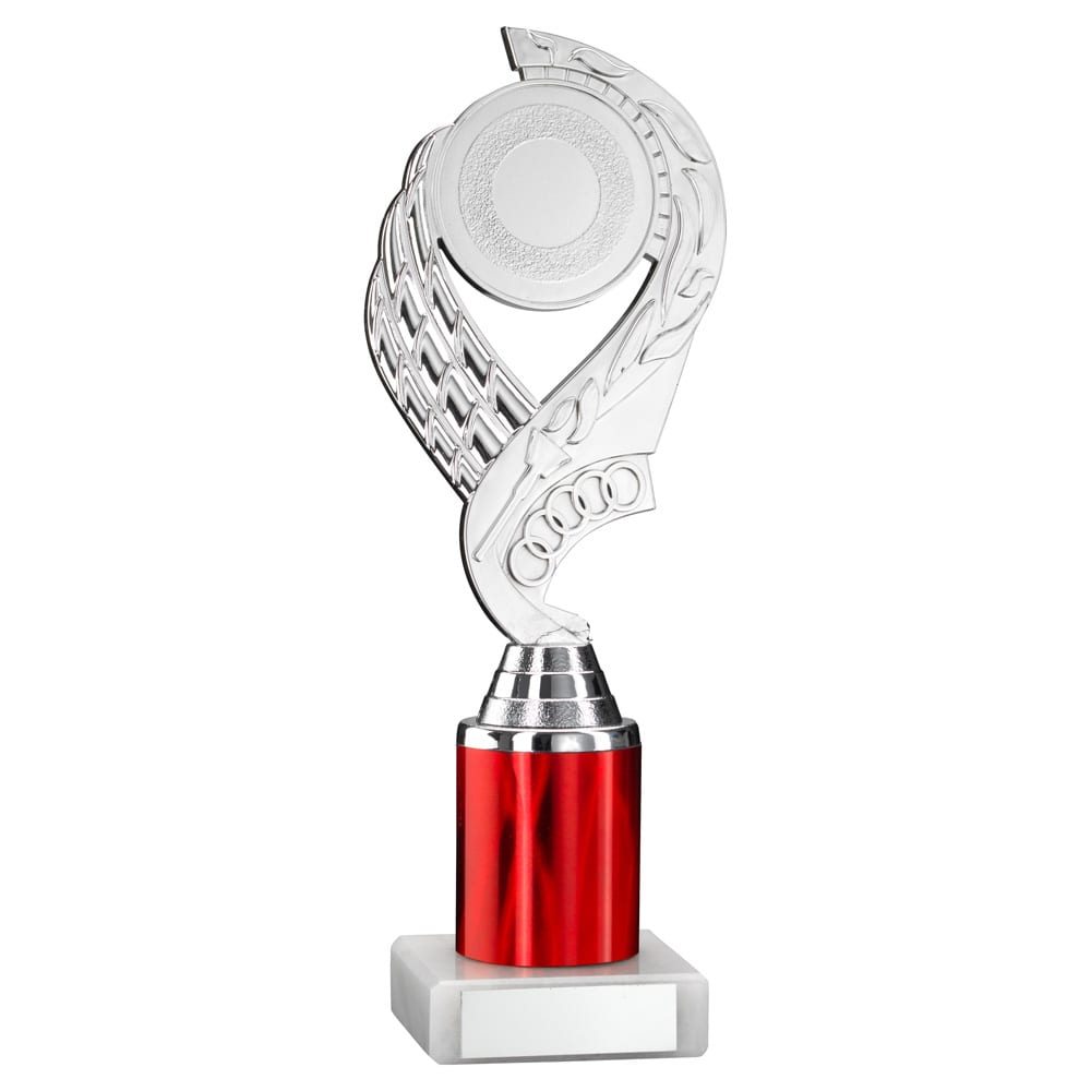 SILVER/RED  'OLYMPIC' HOLDER ASSEMBLED ON MARBLE (2