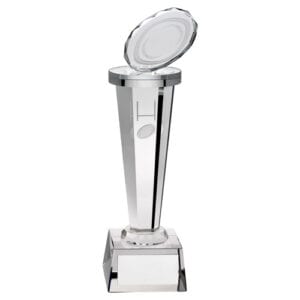 CLEAR GLASS COLUMN WITH LASERED RUGBY IMAGE WITH PLATE - 8in