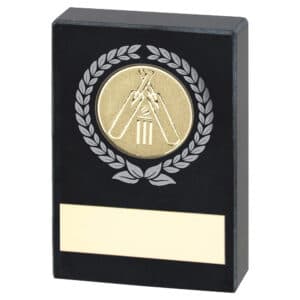 BLACK MARBLE WITH SILVER/GOLD WREATH, CRICKET INSERT AND PLATE - 2.5x1.75in