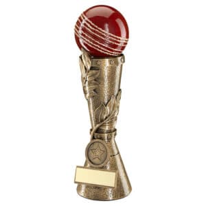 BRZ/GOLD/RED CRICKET BALL LEAF COLUMN WITH PLATE (1in CENTRE) - 7in