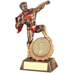 BRZ/GOLD/RED RESIN GENERIC 'HERO' AWARD WITH CRICKET INSERT AND PLATE - 7.25in