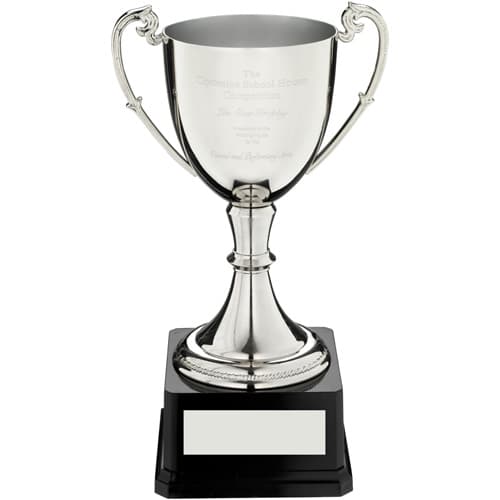NICKEL PLATED CUP ON HEAVYWEIGHT BASE WITH PLATE - 8.75in