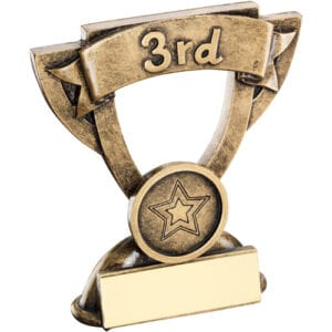 BRZ/GOLD MINI CUP 'POSITION' WITH PLATE (1in CENTRE) '3rd' - 3.75in