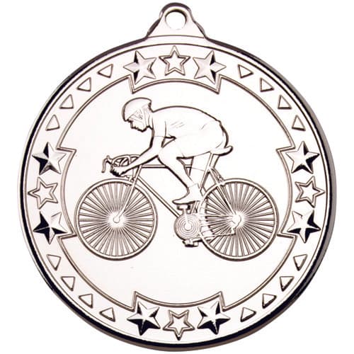CYCLING TRI STAR MEDAL SILVER - 2in