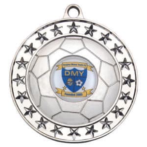 FOOTBALL MEDAL LARGE (1in CENTRE) SILV - 2.75in