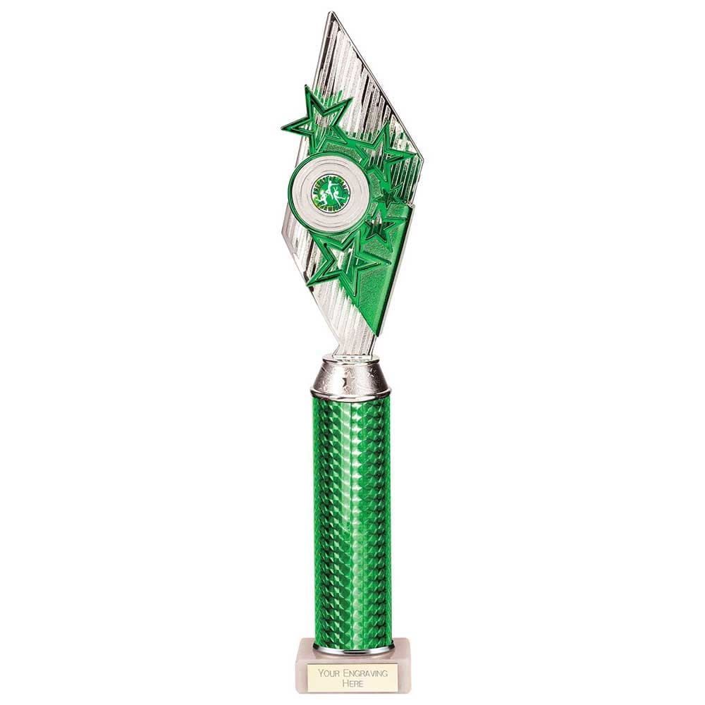 Pizzazz Plastic Tube Trophy Silver & Green 425mm