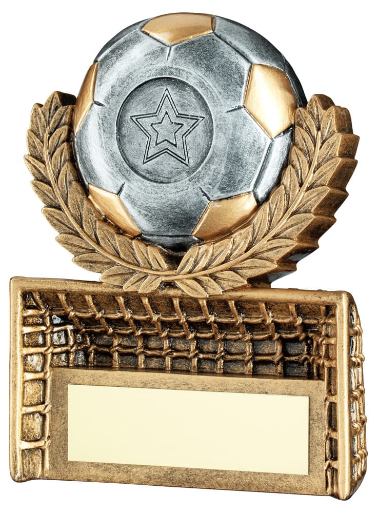 BRZ/PEW/GOLD MINI FOOTBALL WREATH ON NET WITH PLATE (1in CENTRE) - 3.25in
