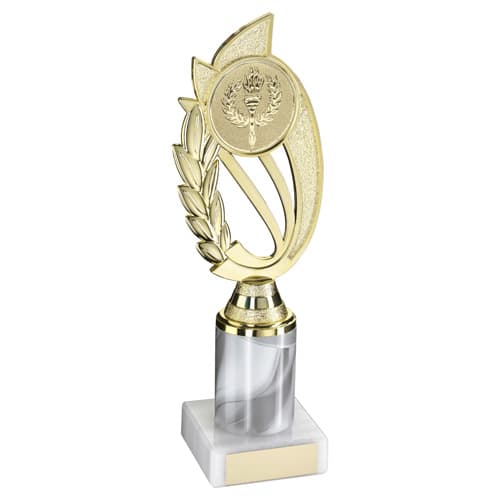GOLD/WHITE PLASTIC 'LAUREL' HOLDER ASSEMBLED ON MARBLE (2
