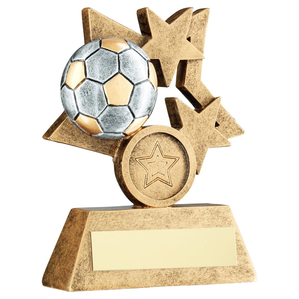 BRZ/PEW/GOLD MULTI STAR FOOTBALL WITH PLATE   (1in CENTRE) - 5.25in
