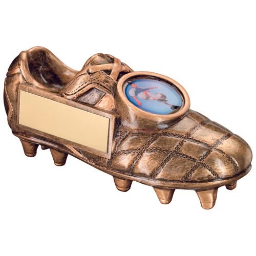BRZ/GOLD FOOTBALL BOOT WITH PLATE (1in CENTRE) - 4.5 x 2in