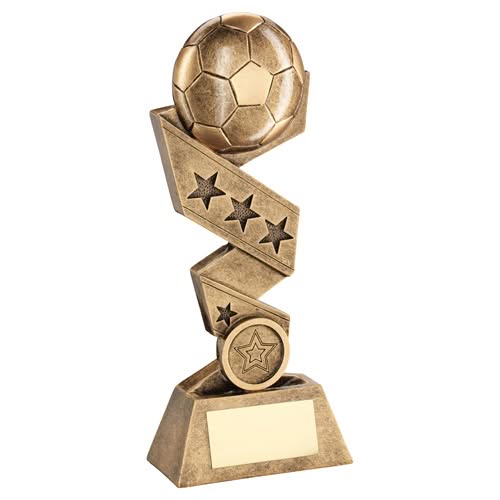 BRZ/GOLD FOOTBALL ON ZIG ZAG STAR RIBBON WITH PLATE (1in CENTRE) - 6in