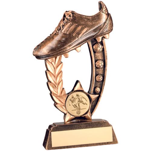BRZ/GOLD RESIN RAISED FOOTBALL BOOT WITH PLATE (1in CENTRE) - 5.25in
