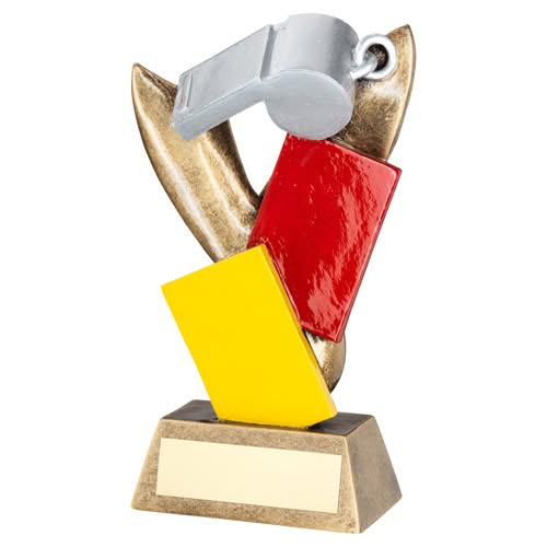 SILV/BRZ REFEREE WHISTLE WITH RED AND YELLOW CARDS WITH PLATE - 6.75in