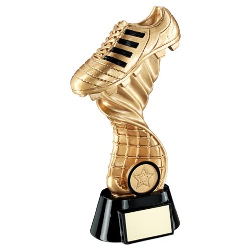 GOLD/BLACK FOOTBALL BOOT ON TWISTED NET WITH PLATE (1in CENTRE) - 8in