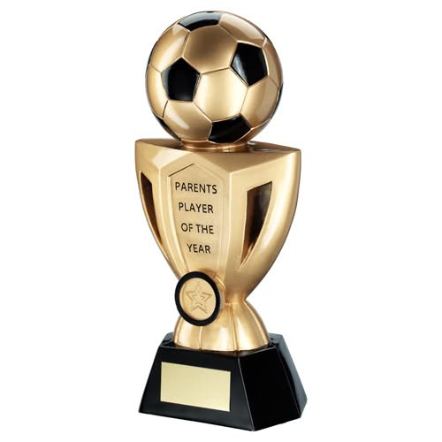 BRZ/PEW/GOLD FOOTBALL ON CUP WITH PLATE (1in CENTRE) PARENTS PLAYER - 10in