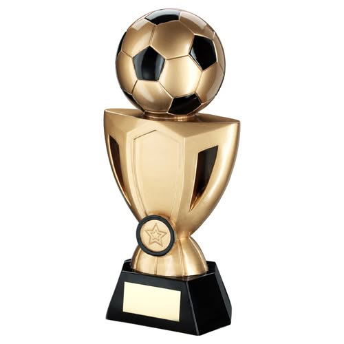GOLD/BLACK FOOTBALL ON CUP RISER WITH PLATE   (1in CENTRE) - 6in
