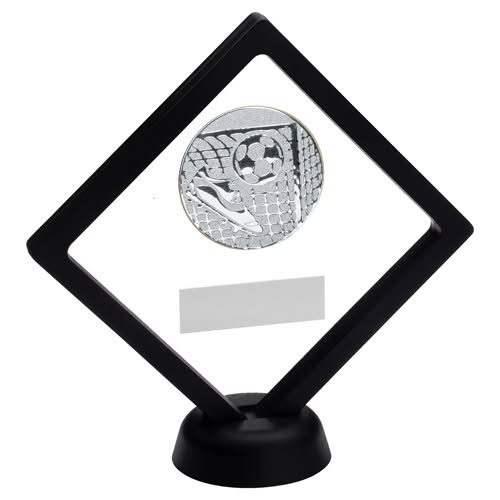 BLACK/CLEAR PLASTIC BOX WITH FOOTBALL INSERT TROPHY SILVER - 6in