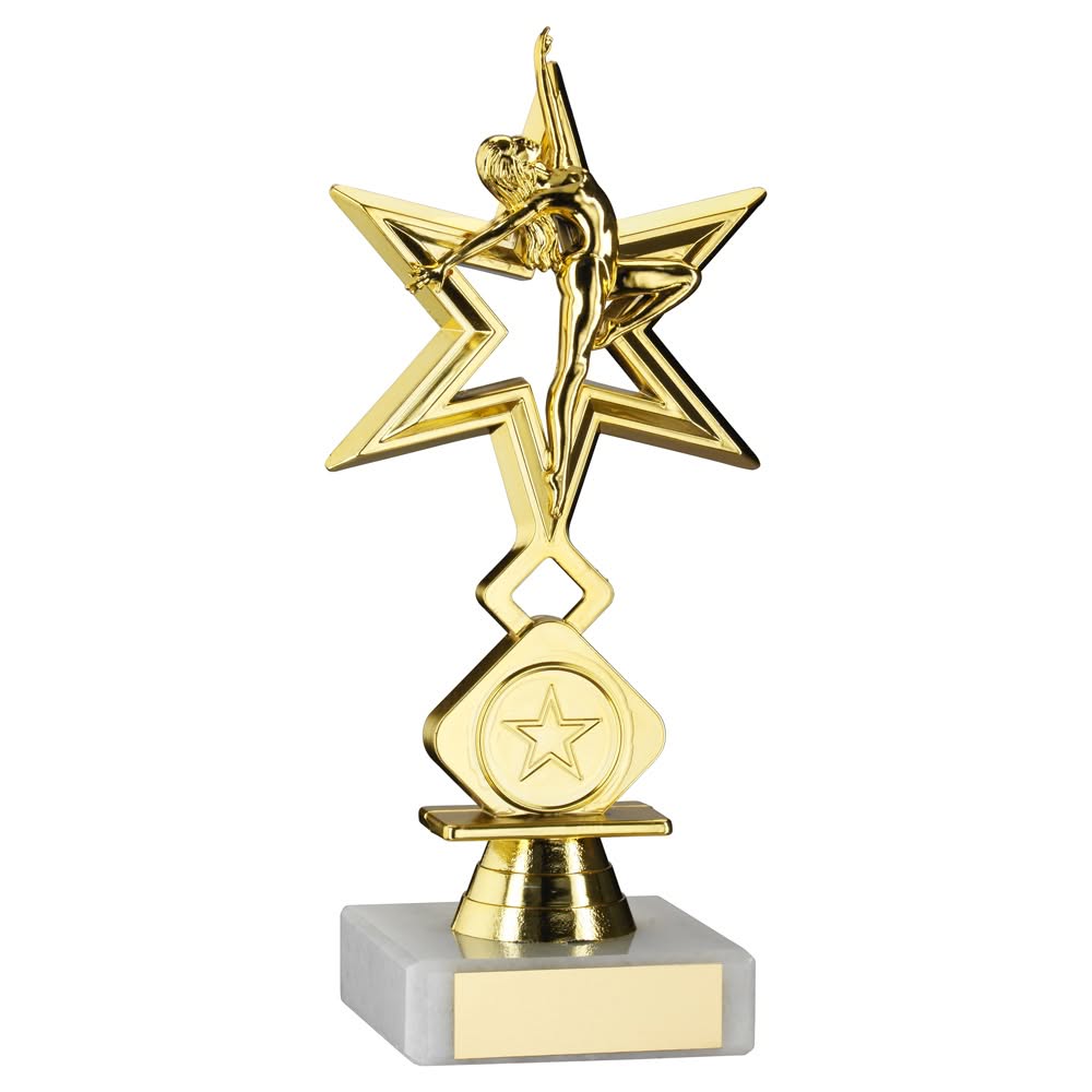 GOLD 'DANCE/GYM' STAR FIGURE ASSEMBLED ON MARBLE (1in CEN) - 7in