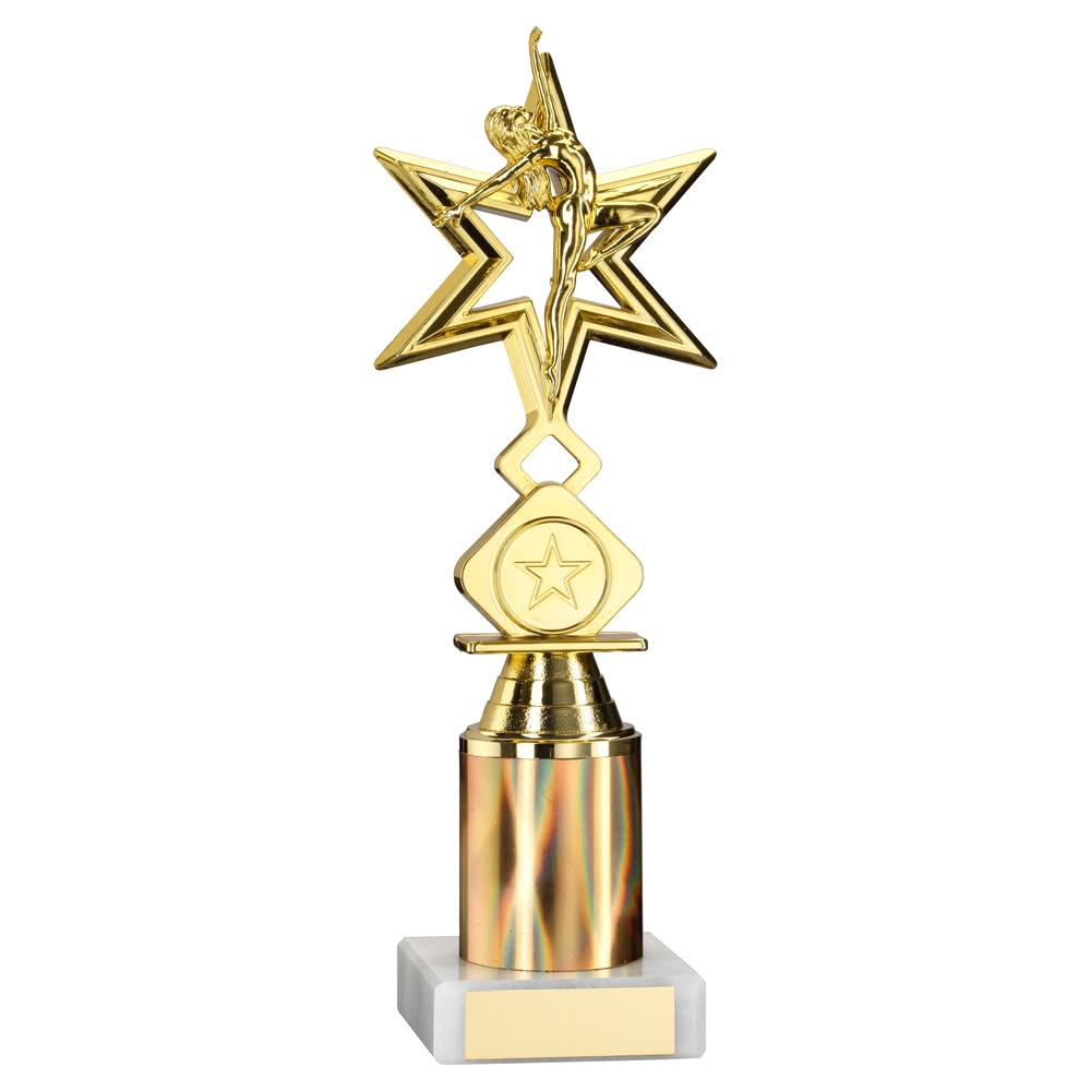 GOLD 'DANCE/GYM' STAR FIGURE ASSEMBLED ON MARBLE (1" CEN/1" TUBE) - 8in
