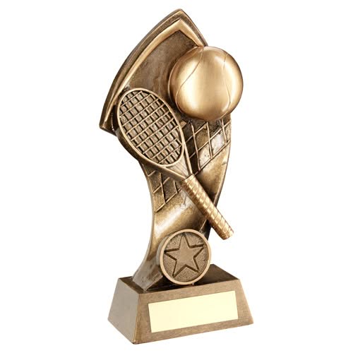 BRZ/GOLD TENNIS WITH TWISTED BACKDROP WITH PLATE (1in CENTRE) - 5in