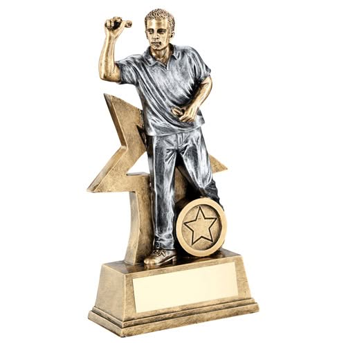 BRZ/GOLD/PEW MALE DARTS FIGURE WITH STAR BACKING WITH PLATE (1in CENTRE) - 7in