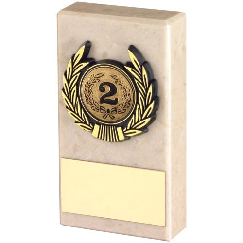 CREAM MARBLE AND GOLD TRIM ASSEMBLED TROPHY (1in CENTRE) - 4in