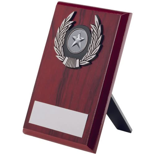 ROSEWOOD PLAQUE AND SILVER TRIM ASSEMBLED TROPHY (1in CENTRE) - 6in