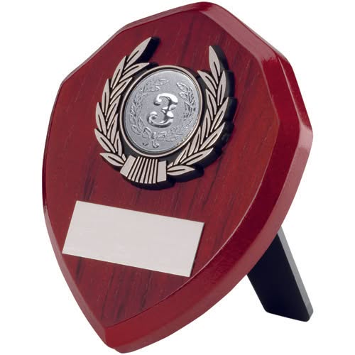 ROSEWOOD SHIELD AND SILVER TRIM ASSEMBLED TROPHY (1in CENTRE) - 4in