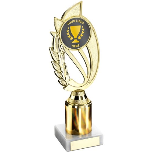 GOLD PLASTIC 'LAUREL' HOLDER ASSEMBLED ON MARBLE (2" CEN/1" TUBE) - 8in