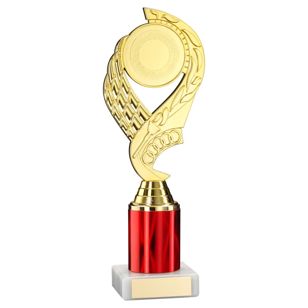 GOLD/RED  'OLYMPIC' HOLDER ASSEMBLED ON MARBLE (2" CEN/3" TUBE) - 10in